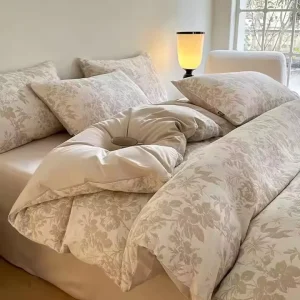 4 Pieces Breathable 100% Cotton Bedding Set Comfortable Light Weight Duvet Cover With Pattern Pillowcase for Home or Hotel