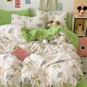 4 Pieces Microfiber Floral Printing Flat Bed Sheets King Size Bed Sheet Set Bedding Set