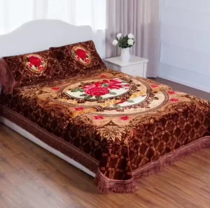4 Pieces Raschel Blanket Set Embossed 4 Pieces Raschel Blanket Set with Pillow Case and Bed Sheet