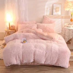 4 Pieces Sets Long Plush Shaggy Duvet Cover Set Luxury Ultra Soft Crystal Velvet Bedding Sets for Girl