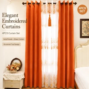 4-piece Embroidered Sheer Solid Panels Cortinas Blackout Curtain Drapes Set With Tassel Grommet Rideaux De Maison