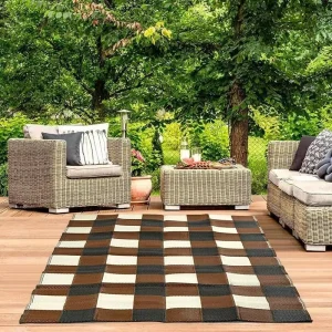 4.9’x6.8′ Outdoor Rugs Easy Cleaning Reversible Mats Waterproof Patio Rug Non Slip Portable Outdoor Carpet