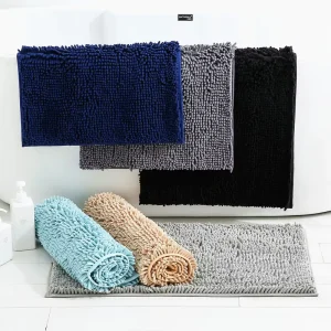 40*60cm Solid Color Bathroom Non Slip Rubber Soft Water Absorbent Chenille Bathroom Shower Rug Bath Mats