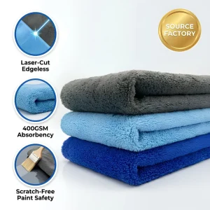 400GSM Professional Grade Edgeless Coral Fleece Microfiber Cloth for Auto Detailing Shop Wash Care