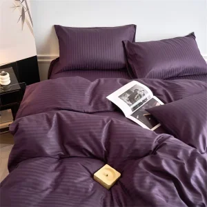 40S Premium Cotton Bedding Set 1cm Stripe Hotel Satin Stripe 100% Cotton Duvet Cover Set Yarn Dyed Satin Bed Linen