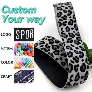40mm Black Elastic Twill Jacquard Nylon Webbing Breathable Sports Headband with Leopard Pattern for Home Textiles and Bags