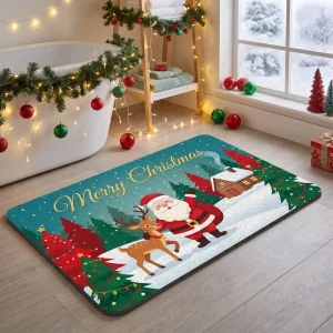 40x60cm Polyester Christmas Animal Print Cushioned Washable Bathroom Door Mat