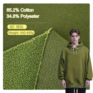 440-450 GSM Heavyweight Stretch Fleece Fabric CVC Knitted 65.2% Cotton 34.8% Polyester Fabric For Garments