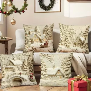 45*45cm Christmas Cushion Cover Polyester Printed Throw Pillowcase Home Christmas Decor Sofa Pillow Covers