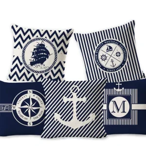 45*45cm Navy Nautical Theme Ins Style Sublimation Compass Anchor Sofa Decor Linen Throw Cushion Cover Pillow Case Pillowcase