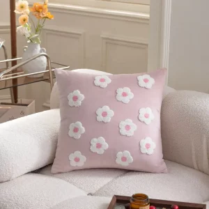 45X45 Flower Cotton Towel Embroidered Decorative Throw Pillow Cover Floral Square Cushion Cover for Home Sofa Bedroom NLS Series