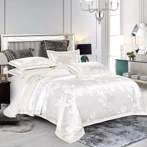 4PCS Bedding Duvet Cover Set Floral Jacquard Satin Duvet Cover Set 100% Cotton Bed Quilt Cover Luxury Wedding Bedding Set