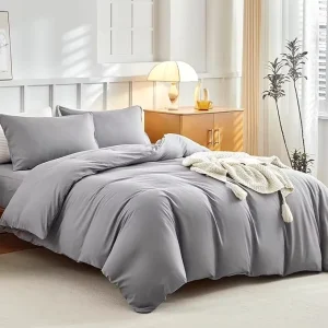 4PCS Bedding Set with Fitted Sheet Soft Microfiber Double Duvet Set with Pillowcases and Extra Fitted Sheet Solid Grey
