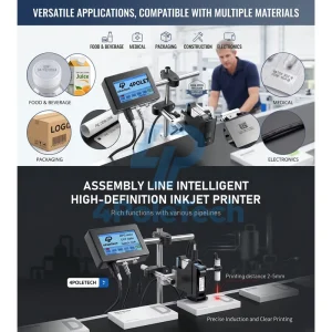4POLETECH 5inch Online Inkjet Printer Date logo Number Barcode QRcode on Carton Box Plastic Food Bags for Food&Beverage Industry