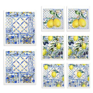 4Pcs AnyDesign Blue Tiles Lemons Swedish Kitchen Dishcloth Yellow Blue Cotton Kitchen Towel Absorbent Dish Towel