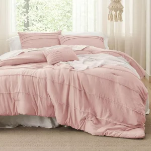 4Pcs Brushed Microfiber Vintage Washable Bedding Set with Flat Fitted Sheet & 2 Pillowcases for Home & Hotel Use