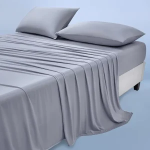 4Pcs Cooling Ice Silk Bedding Set Soft Wrinkle Resistant Summer Bed Linen Fitted Sheet Flat Sheet & 2 Pillowcases