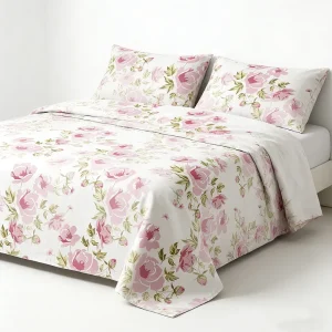 4Pcs Home Textile Elegant 400TC Cotton Sateen Retro Print Vintage Floral Bed Sheet Duvet Cover Set