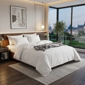 4Pcs Hotel Bedding Set 100% Cotton Flat Fitted Sheets & Pillowcases for Resort Villa Supply