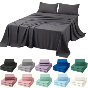 4Pcs Ultra Soft Brushed Microfiber Sheet Set 1 Flat 1 Fitted 2 Pillowcases Wrinkle Resistant Customized Home Hotel