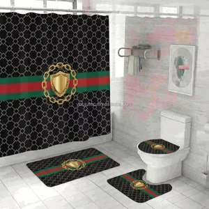 4pc Bathroom Set Waterproof Polyester Shower Curtain with 12 Hooks and Non Slip Bath Mat Custom Logo 72x72in