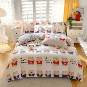 4pcs 100% Polyester Brushed Microfiber Modern Plant Bedding Sets Bright Fluffy Home Textile Flat Sheet 2 Pillow Cases Duvet