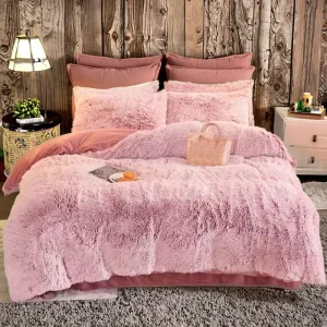 4pcs Colorful Plush Shaggy Faux Fur Fluffy Mink Wool Flannel Velvet Bed Sheet Comforter Cover Bedding Set Duvet Cover