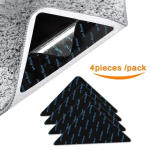 4pcs Dual Sided Self Adhesive Non Slip Rug Pads Reusable Washable Tape for Hardwood Floors Tiles Area Rugs Gripper