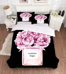 4pcs Luxury Polyester Cotton Woven Plant Pattern Hotel Comforter Set Custom Queen Size Goose Down Filled All Season Bedding