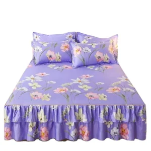 4pcs Microfiber Bed Sheet Set Printed Floral Pattern Brushed Flat Sheet Fitted Sheet with 2 Pillow Cases for Bedroom Bedding