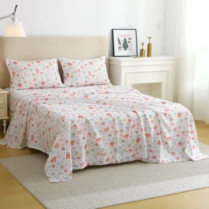 4pcs Microfiber Bedding Set Fitted Flat Sheet Flower Printed