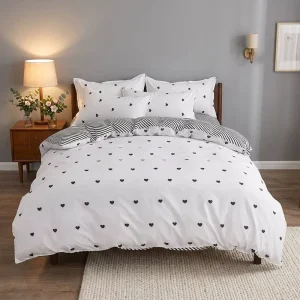 4pcs Queen King Bedding Sets 80gsm Microfiber Duvet Cover Set Floral Heart Print Woven Cartoon European American Style