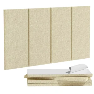 4pcs Self-Adhesive Fabric Acoustic Panels 24″x12″ Modern Soundproof Wall Panels NRC 80% for Home Office Studios Khaki
