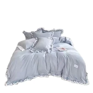 4pcs Sky Blue Modern Comforter Set Home and Hotel Use Printed Pattern Sanding Technics