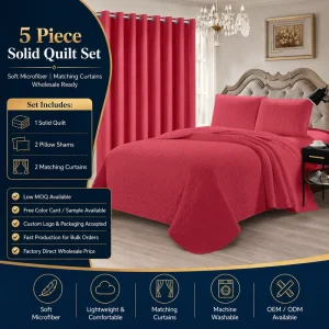 5 Piece Solid Color Microfiber Quilt Bedding Set Lightweight Coverlet Bedspread Set with Pillowcases for Queen King Bed