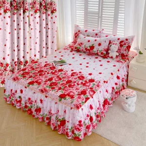 5 Pieces Bed Skirts Set Double Layer With Matching Curtains Ready to Ship