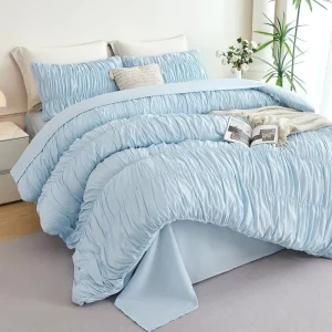 5 Pieces Fluffy Ruched Modern Luxury Soft Eco-Friendly Lightweight All Season Comforter Set with Vintage Ruffle Design