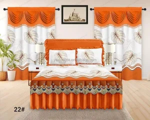 5 Pieces Printing Bed Sheet Set Deep Pocket Quilted Bedskirt Match Curtains