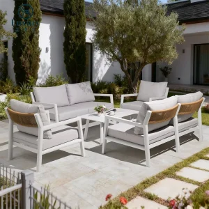 5 Seats Outdoor Sofa Furniture Set in Charcoal Aluminum Garden and Balcony Patio Conversation Area Five Seaters Seating Systems