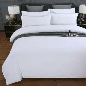 5 Star Hotel Bedding Set Pure White Washed Cotton Fitted Sheet Style Skin-Friendly for Guesthouse Homestay