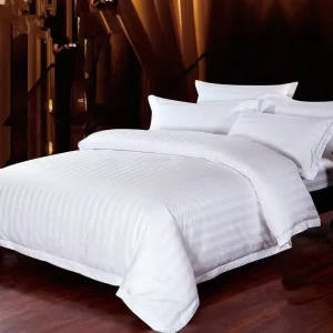 5 Star Hotel Luxury White Stripe 300tc Plain Stitching RDS Certified 100% Cotton Bedding Set