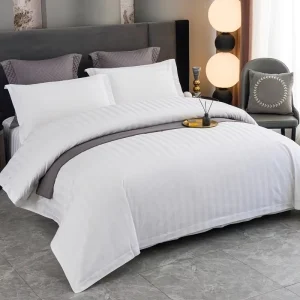 5 Star Hotel Standard White Bed 3cm Stripe Bed Sheet Duvet Cover 100% Cotton Hotel Bedding Set