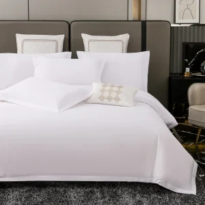 5 Star Hotel White 100% Cotton Sateen 300TC 4 Piece Bedding Set Duvet Cover Bed Sheets Portable Custom Embroidery