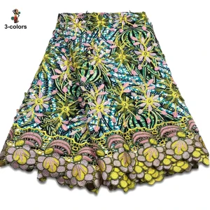 5 Yards 100% Cotton Ankara Wax Print Nigerian Fabric African Wax Print 3D Embroidered Lace Fabric