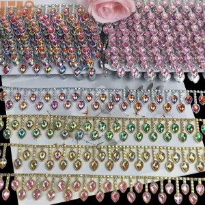 5 Yards Gold Silver Iridescent Rhinestone Chain Lace for Bags Shoes and Hair Accessories Homecoming Decor