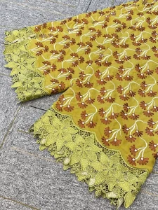 5 Yards High Quality African Brown Lace Fabric Cotton Fabric with Allover Embroidery & Hem for Wedding & Occasion Dresses