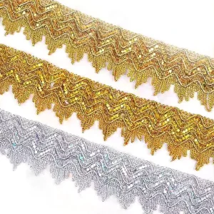 5.5cm Gold Thread Lace Triangle Trims Ribbon Webbing Tassel Fringe Sewing Silver Trim for Garment