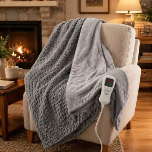 50*60 Inch Electric Heated Blanket Light Gray Flannel 6 Heat Settings Auto Shut off Machine Washable ETL Certified