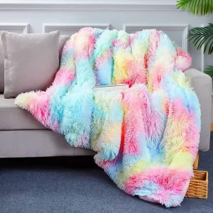 50″*60″ Reversible Lightweight Fluffy Cozy Plush Fleece Furry Microfiber Decorative Shaggy Blanket for Beds Couch Sofa