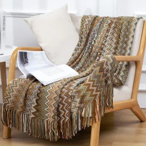 50*60In Sofa Home Decor Textured Tassel Acrylic Boho Knit Throw Blankets for Travel Hotel